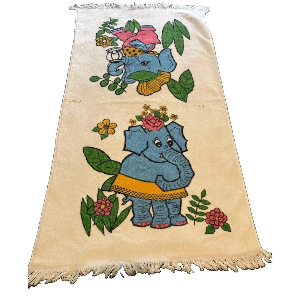 Cannon Towel READ Vintage 70s Jungle Safari Elephant Bathroom Bath Terry